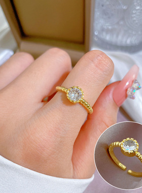 【真金】极简风锆石简约开口戒指女日韩小众简约设计感食指戒网红