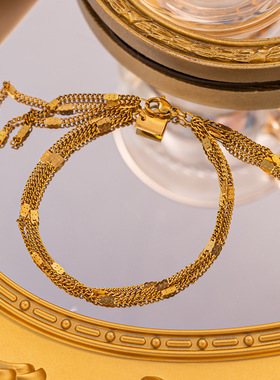 高级感小众轻奢风波光粼粼三层流苏温柔手链钛钢镀18K不掉色新款