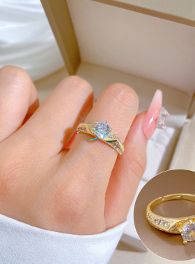 【真金】八心八箭满钻戒指开口可调节款简约手饰日系指环情侣对戒