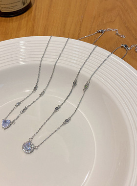轻奢高级感超闪锆石项链女小众气质新款钛钢锁骨链百搭辣妹配饰品