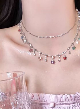 多巴胺氛围~叠戴蝴蝶choker颈链彩色项链女2024新款配饰锁骨链