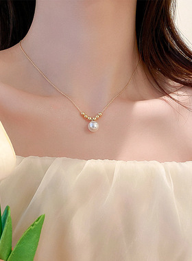 2024新日韩简约ins个性仿珍珠项链甜美设计小众感女夏短款锁骨链