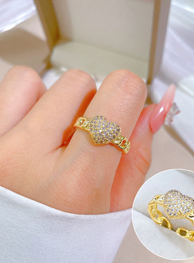 【真金电镀】开口爱心锆石时尚微镶轻奢指环食指戒网红同款冷淡风