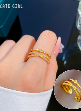 【真金电镀】开口戒指女时尚个性指环食指戒网红同款简约冷淡风