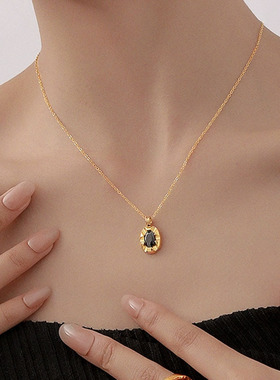 法式复古简约黑钻钛钢项链女轻奢高级感锁骨链冷淡风网红个性配饰