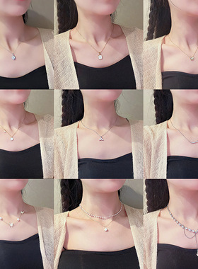 日韩时尚轻奢钛钢项链女百搭微镶锆石吊坠ins风蝴蝶结锁骨链