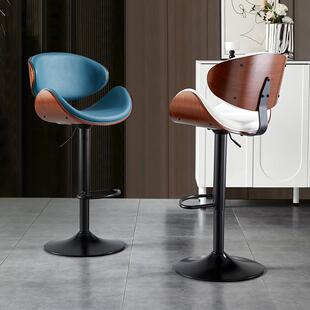吧台椅升降实木前台酒吧椅子北欧家用靠背转椅现代简约轻奢高脚凳