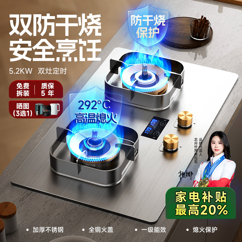 冈田燃气灶防干烧家用定时双灶