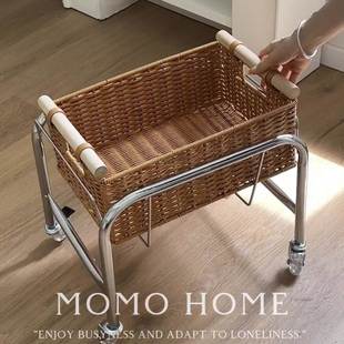 零食收纳推车可移动置物架家用客厅手提篮子仿藤编脏衣篓浴室整理