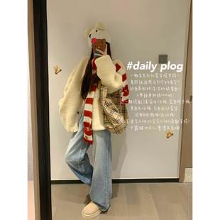 围巾日系红白条纹围巾韩系氛围感针织围巾女秋冬加厚保暖2025新款