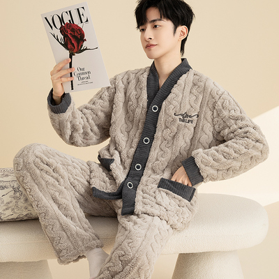 全棉纯棉家居服男士睡衣秋款2025新款男秋季冬季高级感珊瑚绒男款