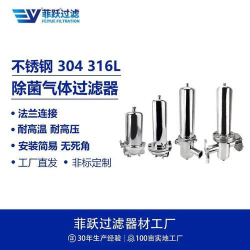 PTFE除菌滤芯气体过滤器304不锈钢呼吸机过滤器耐酸碱法兰过滤器