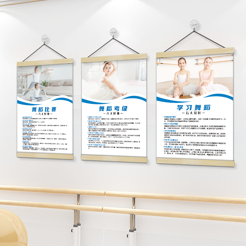 舞蹈培训舞种简介舞蹈室布置实木挂轴挂画卷轴画舞蹈基本功介绍画