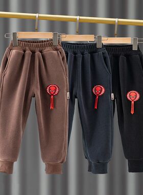 KKI男童裤子秋冬2025新款中大童长裤秋冬卫裤灰色加绒男孩运动裤