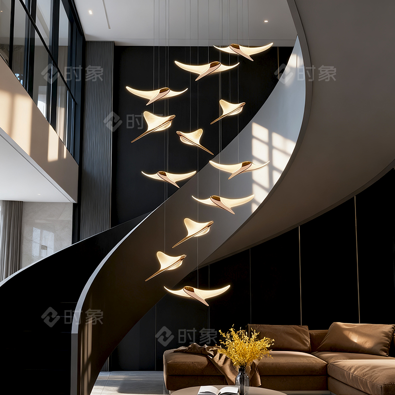 挑空复式楼客厅吊灯现代轻奢新款创意别墅餐厅小公寓loft楼梯吊灯