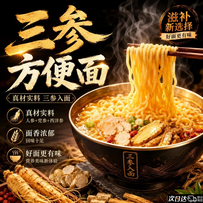 三参方便面党参西洋参人参耐煮不糊家用面饼方便早餐细面劲道爽滑