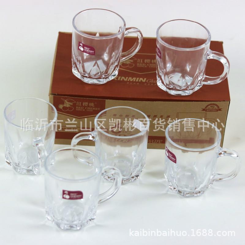 瓜棱把杯6件套 带手柄玻璃杯啤酒杯 10元店货源地摊赶集热卖 礼品