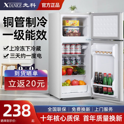 先科一级节能小冰箱家用小型宿舍租房用迷你省电办公室双门电冰箱