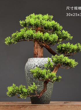 新中式仿真迎客松盆景植物招财禅意摆件客厅玄关小盆栽桌面装饰品