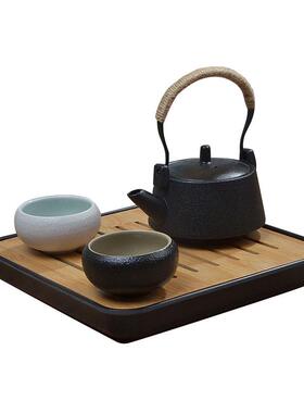 7yx批发家用功夫茶具套装简约一壶两杯黑陶提梁陶瓷茶杯蓄水茶壶