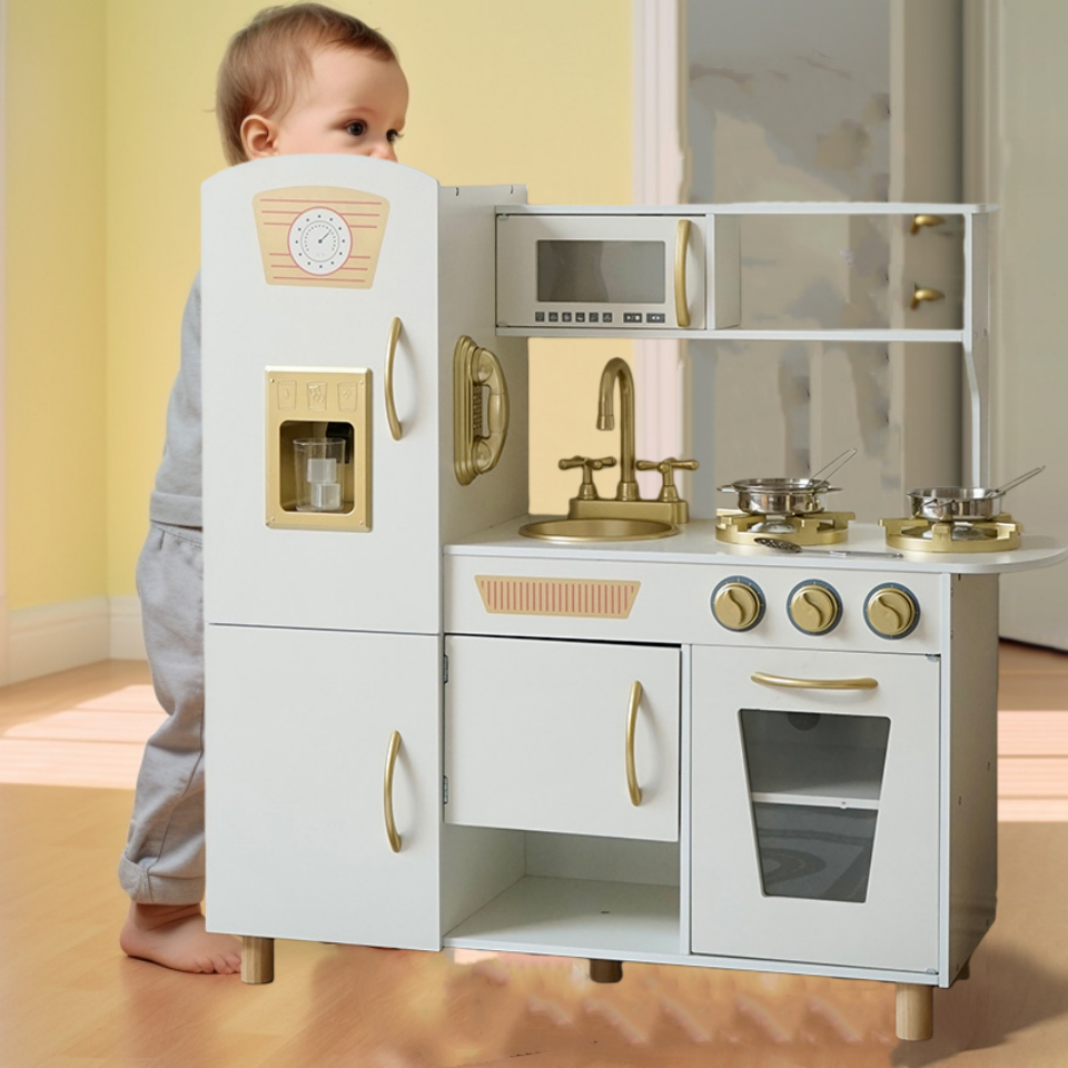 木质过家家儿童黄金厨房玩具仿真烹饪厨具小孩过家家厨房玩具大号