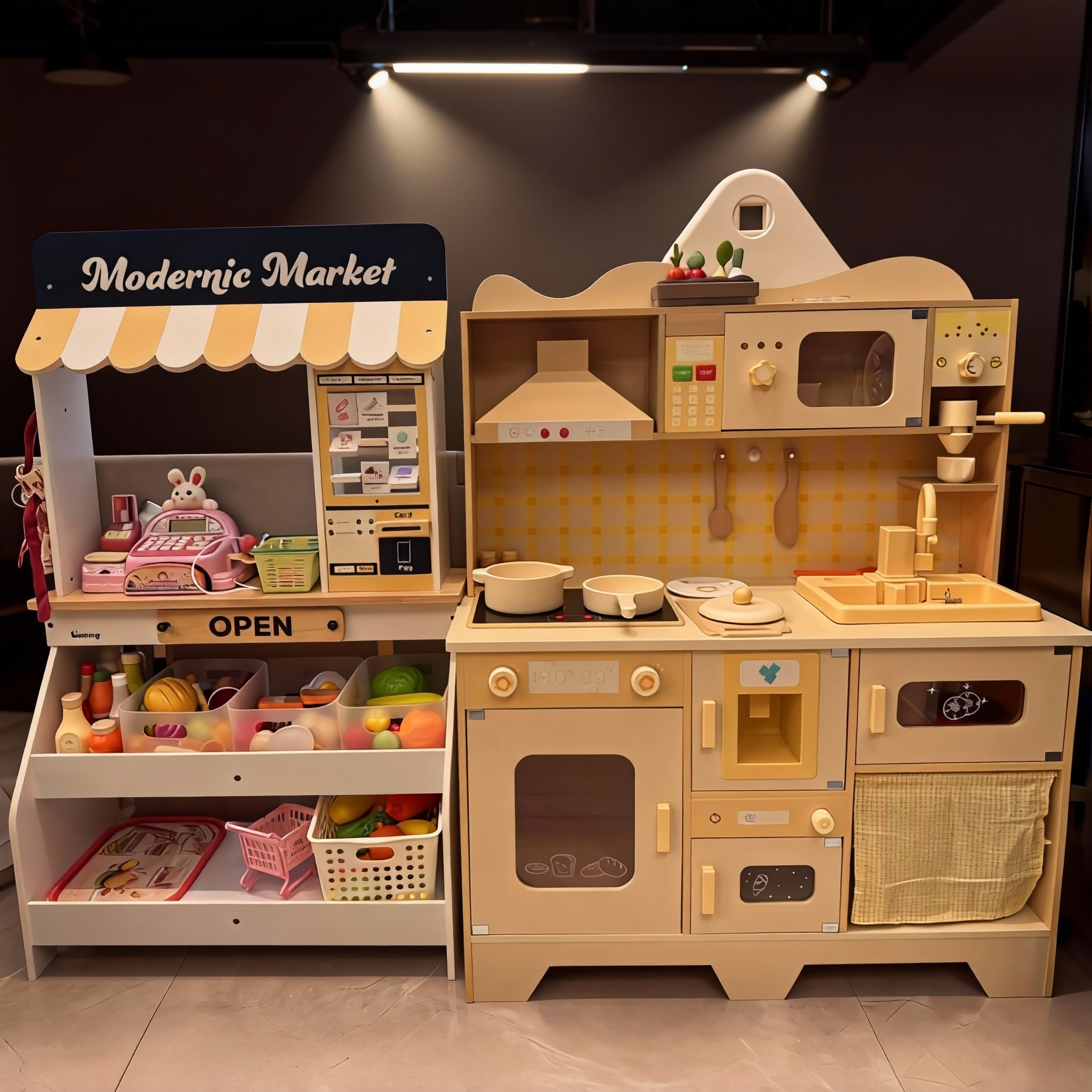 维也纳儿童厨房木质玩具过家家仿真冰箱锅具灶台做饭厨具玩具套装