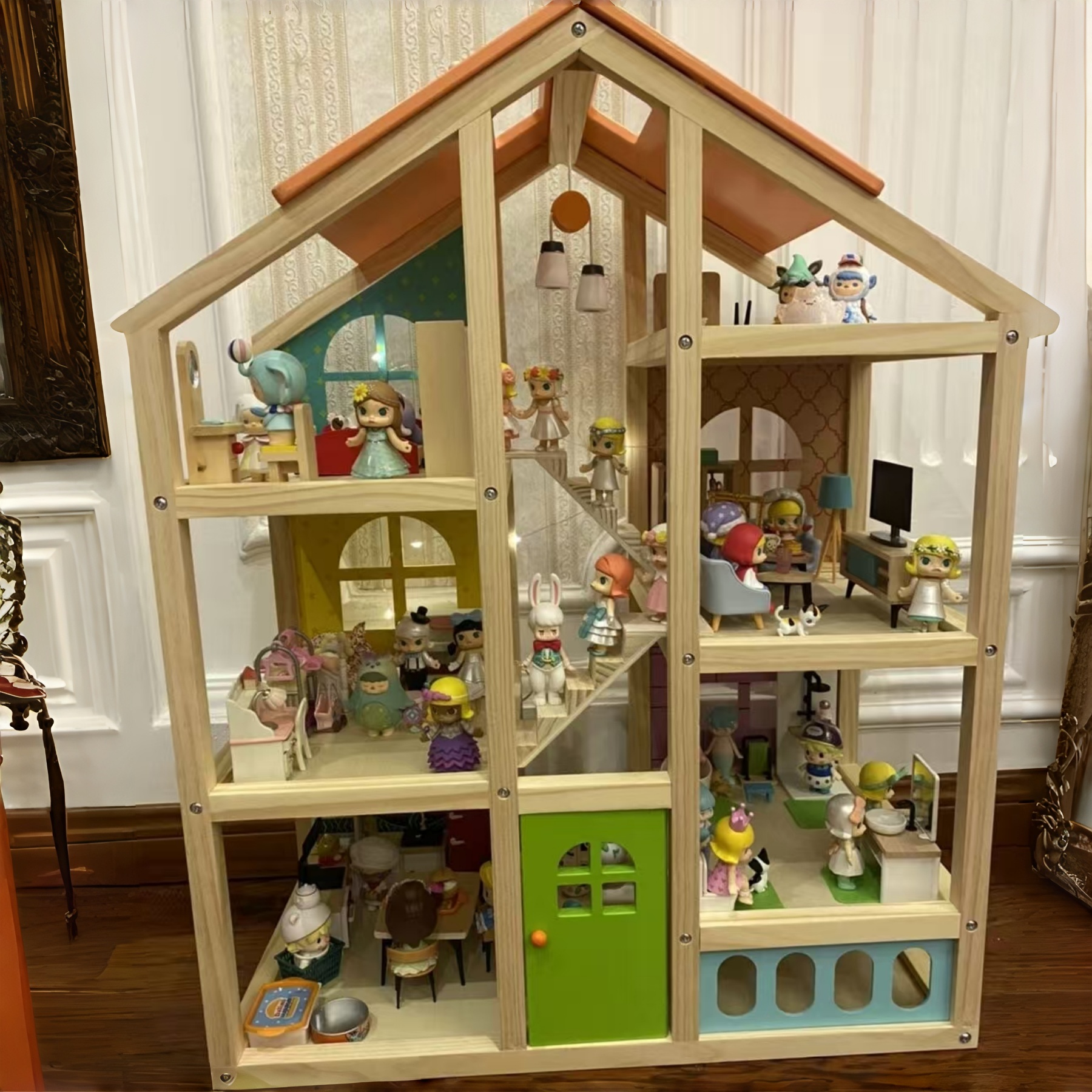 出口品牌儿童益智拼装过家家房子玩具屋仿真别墅男女孩实木玩具