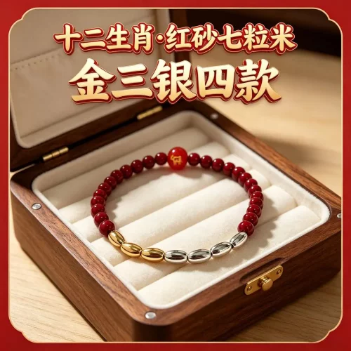 铜合金手链七粒米十二生肖红色砂手链男女同款百搭祝福手串装饰品