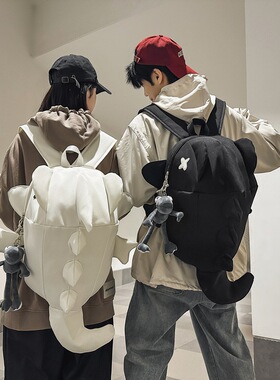 鲨鱼双肩包小众设计感骑行背包男女防水潮流旅行包学生书包电脑包