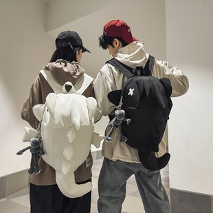 鲨鱼双肩包小众设计感骑行背包男女防水潮流旅行包学生书包电脑包