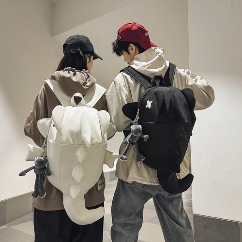 鲨鱼双肩包小众设计感骑行背包男女防水潮流旅行包学生书包电脑包