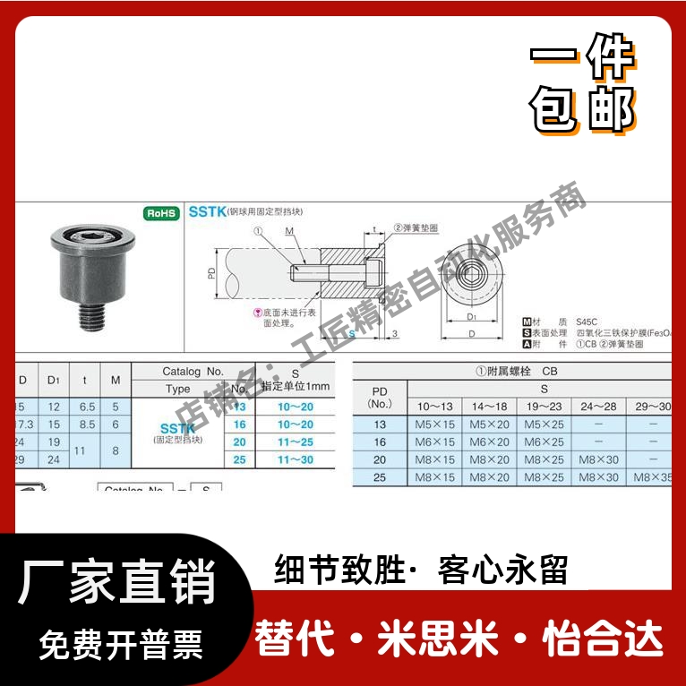 钢球用固定型挡块型号 SSTK13 SSTK16 SSTK20 SSTK25