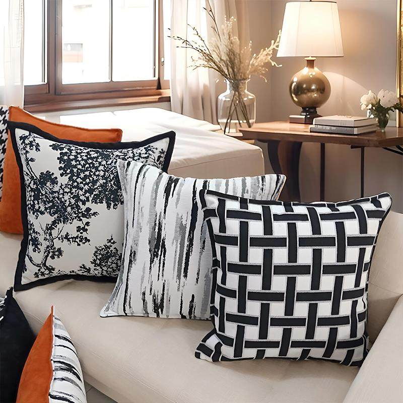 沙发抱枕简约轻奢格子高级雪尼尔靠垫可拆洗枕头大靠背抱枕套定制