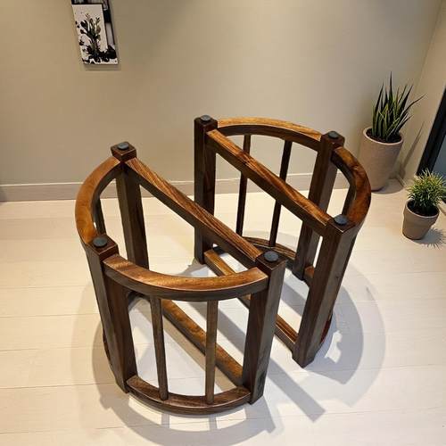 南美胡桃木大板桌腿实木圆桌支架茶桌餐桌脚架半圆月牙原木茶几架