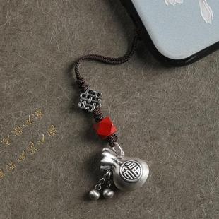 福袋招财钱袋手机挂绳泰银创意挂绳挂件挂饰新女士吊坠银饰手机挂