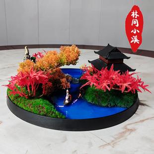 40cm圆桌中间摆件桌面海洋水景桌芯景观迎客松山水画大圆桌艺术