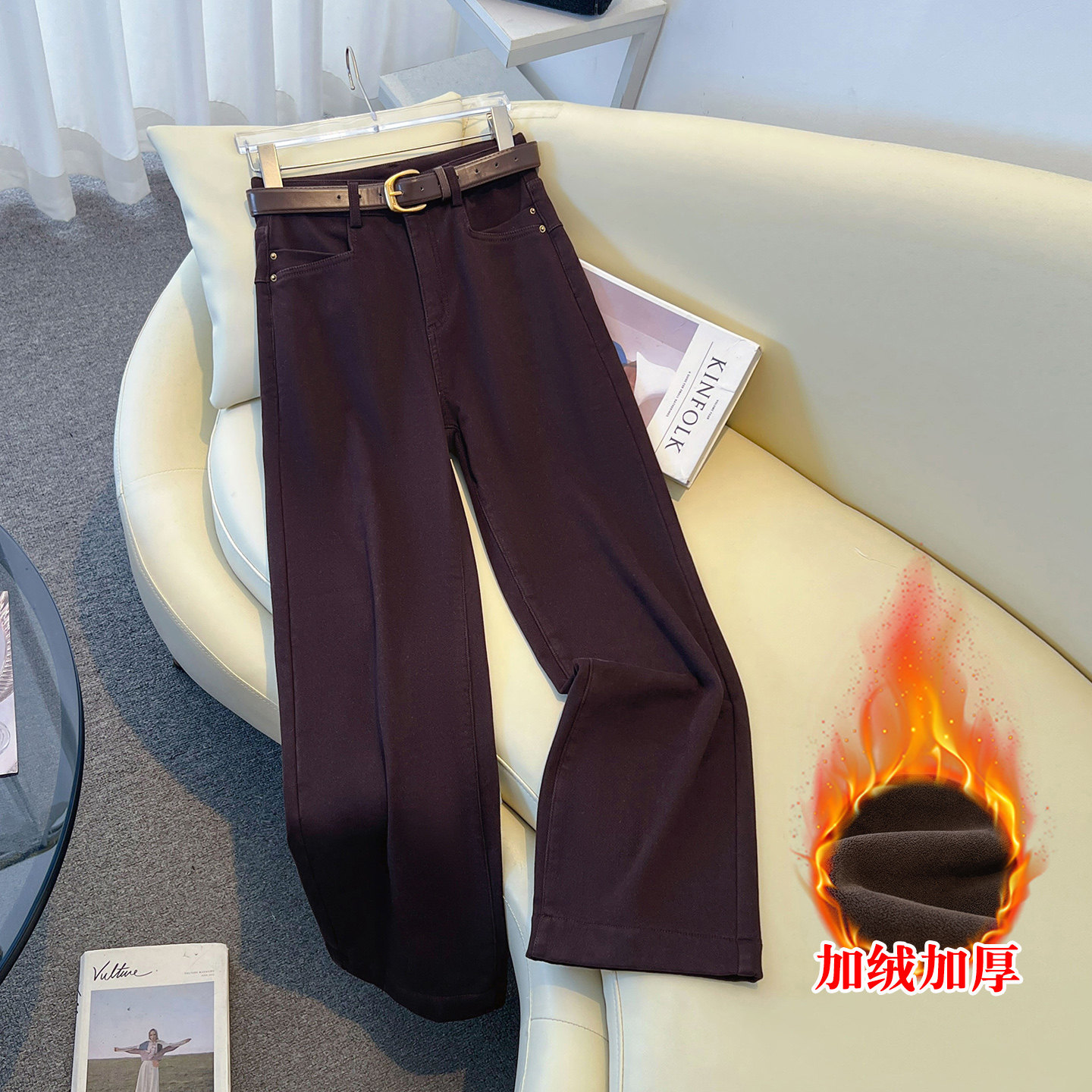 加绒休闲直筒牛仔裤女版型超好看的裤子2025秋冬新款小个子阔腿裤,女装/女士精品,牛仔裤,淘宝优惠券,粉丝福利购,淘宝优惠卷