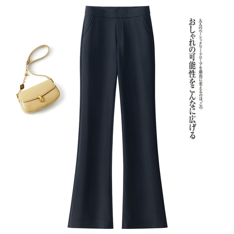 黑色微喇裤女春秋2026新款高腰弹力修身小个子休闲西装直筒喇叭裤