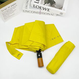 韩国单!黄色双层木柄三折全自动成人学生便携防晒折叠晴雨太阳伞