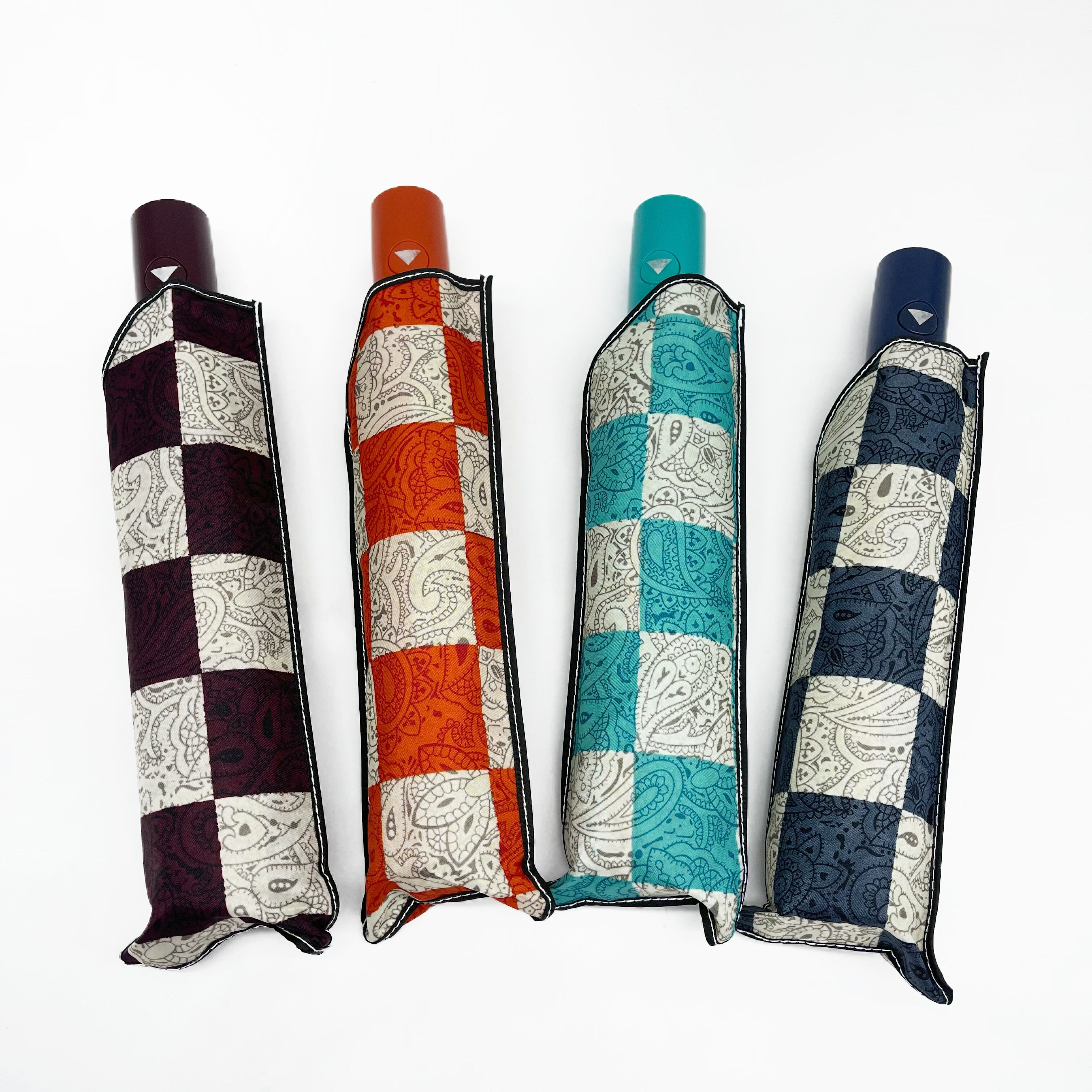 外贸单方块腰果花半自动雨伞学生八骨抗风雨伞成人便携三折伞