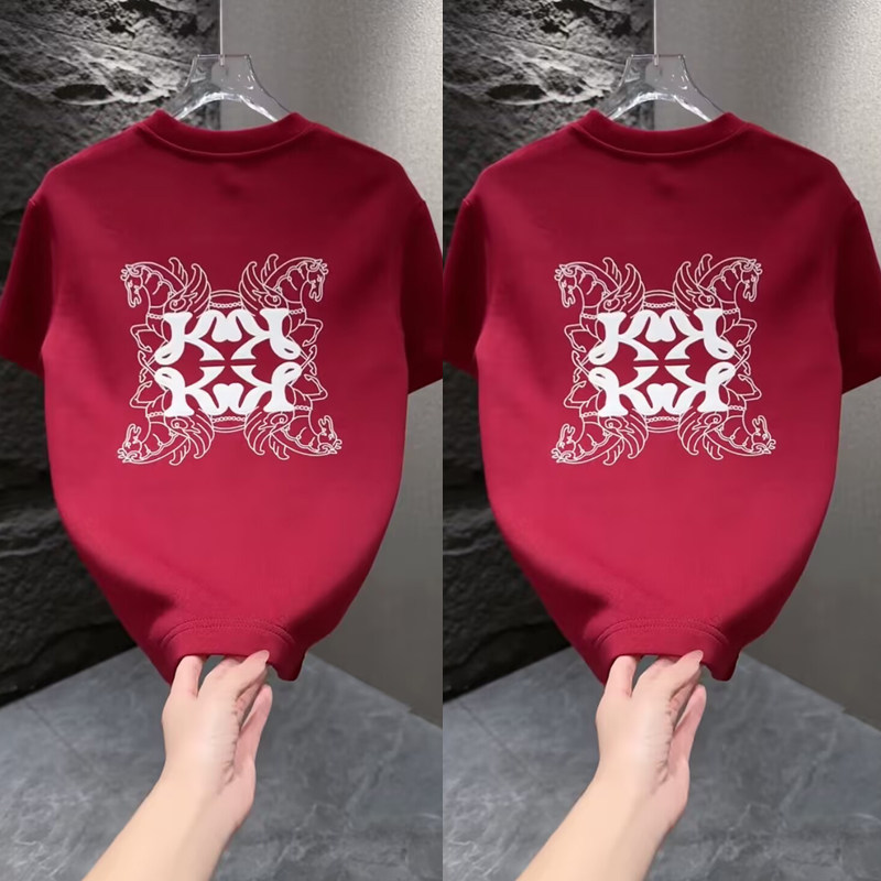 2025秋冬新款男士马年必备刺绣小马加厚质感短袖T恤时尚休闲上衣