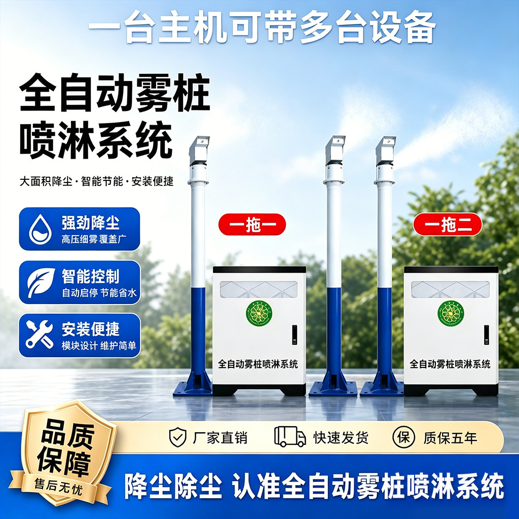 高压雾桩喷淋系统360度旋转市政道路除尘全自动智能高杆喷雾降尘