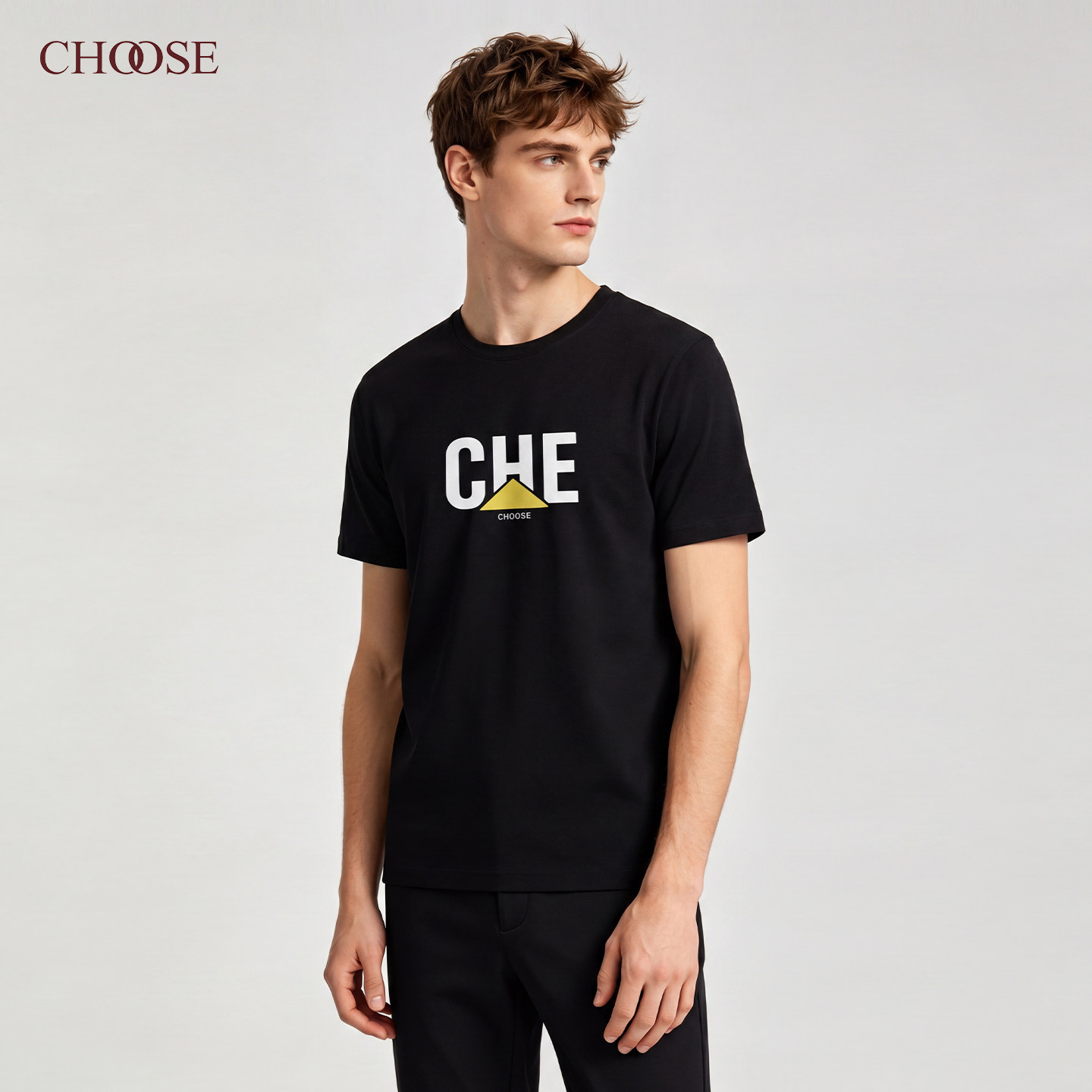 choose/乔士【100%新疆棉】纯棉短袖夏季圆领印花休闲打底衫T恤男