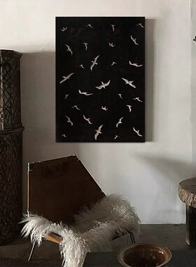 黑白色午夜白鸽手绘油画客厅落地摆件装饰画玄Q关鸽子挂画卧室壁