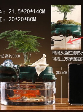 圆形鱼缸循环流水办公室s桌面小摆件招财转运时来运转流水摆件客