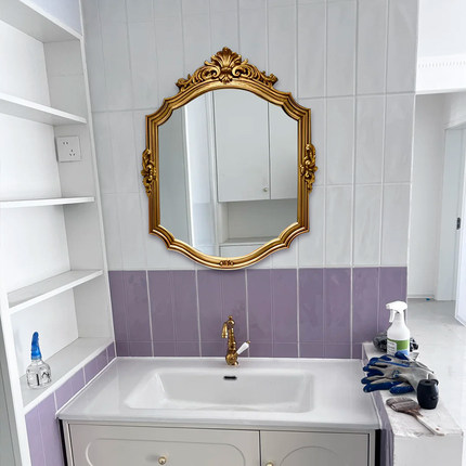 欧式复古雕花卧室化妆镜高颜值氛围装饰镜酒店轻奢风智能led浴镜