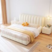 现代简约科技布床网红双人1.8米主卧布艺床1.5m轻奢女生奶油风床