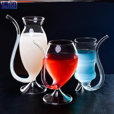 果汁自带吸管杯一体式玻璃另类不水果红酒耐热茶杯调酒杯家用异形