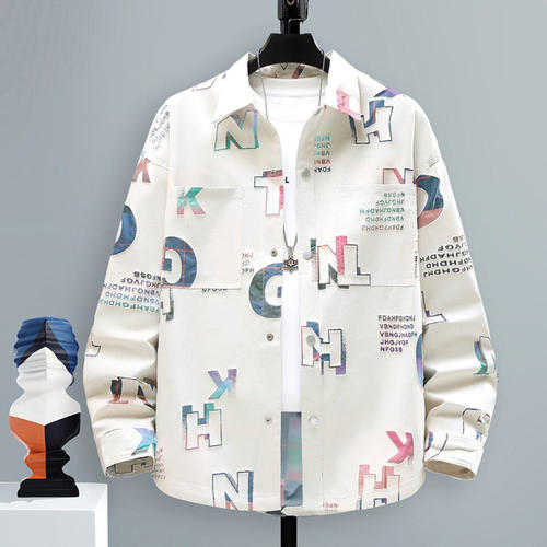 衬衣服2026春季青少年学生薄外套长袖衬衫夹克男粉色字母刺绣破洞