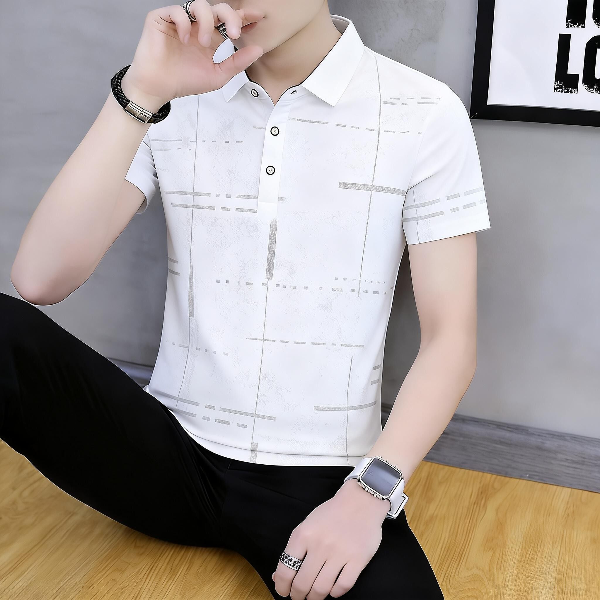 休闲冰丝翻领POLO衫男式短袖T恤夏季2026新款半袖修身上衣服夏装